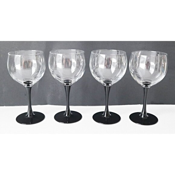 4 Vintage LUMINARC Black Stemmed Wine Glasses France Barware - Picture 1 of 5